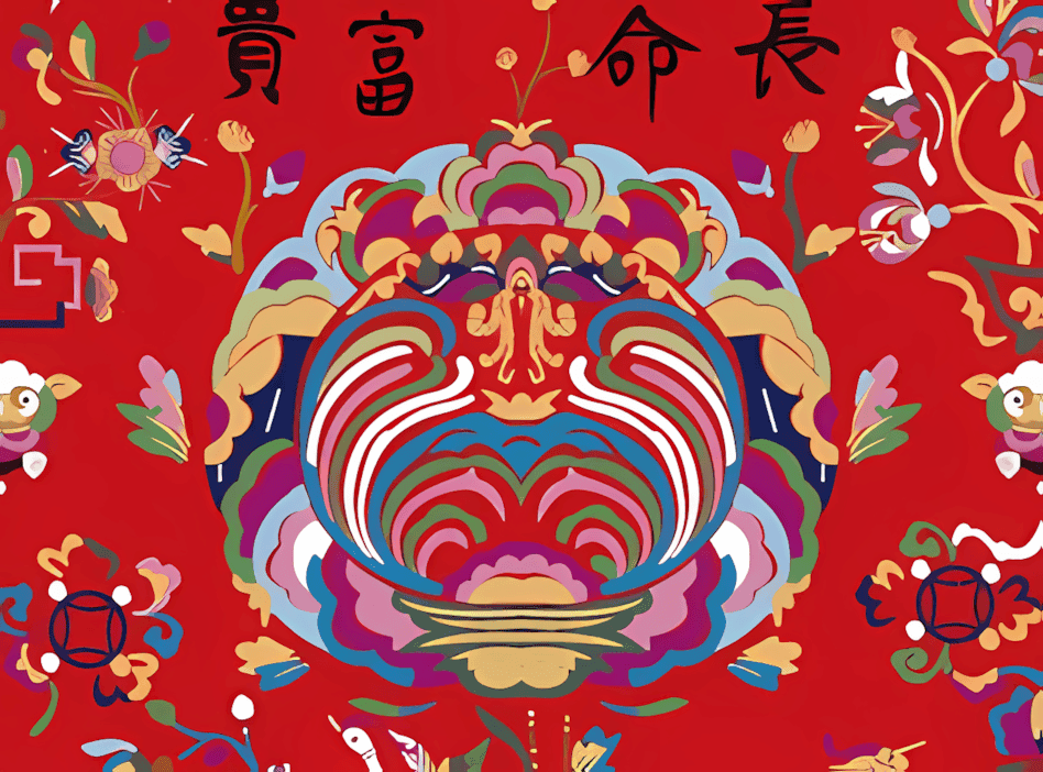 长命富贵题蝶扑混沌花纹刺绣背带心