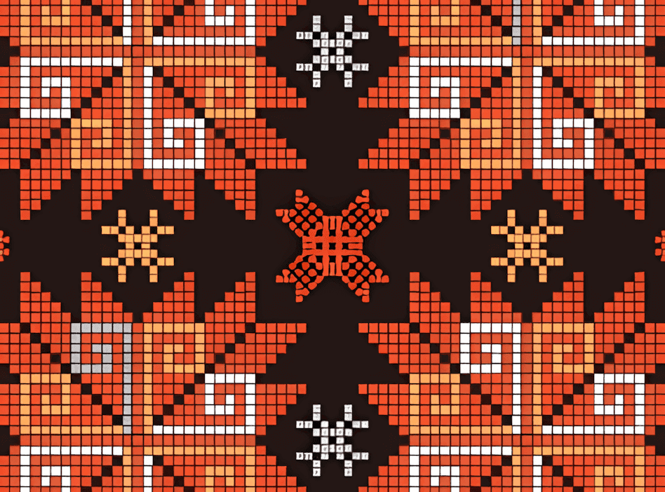 八角花纹花蓝瑶挑花背带心