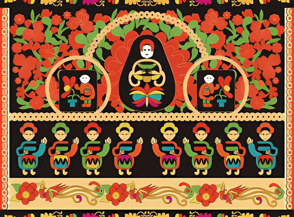 宁明壮族仙婆帽上的祭拜花婆纹样