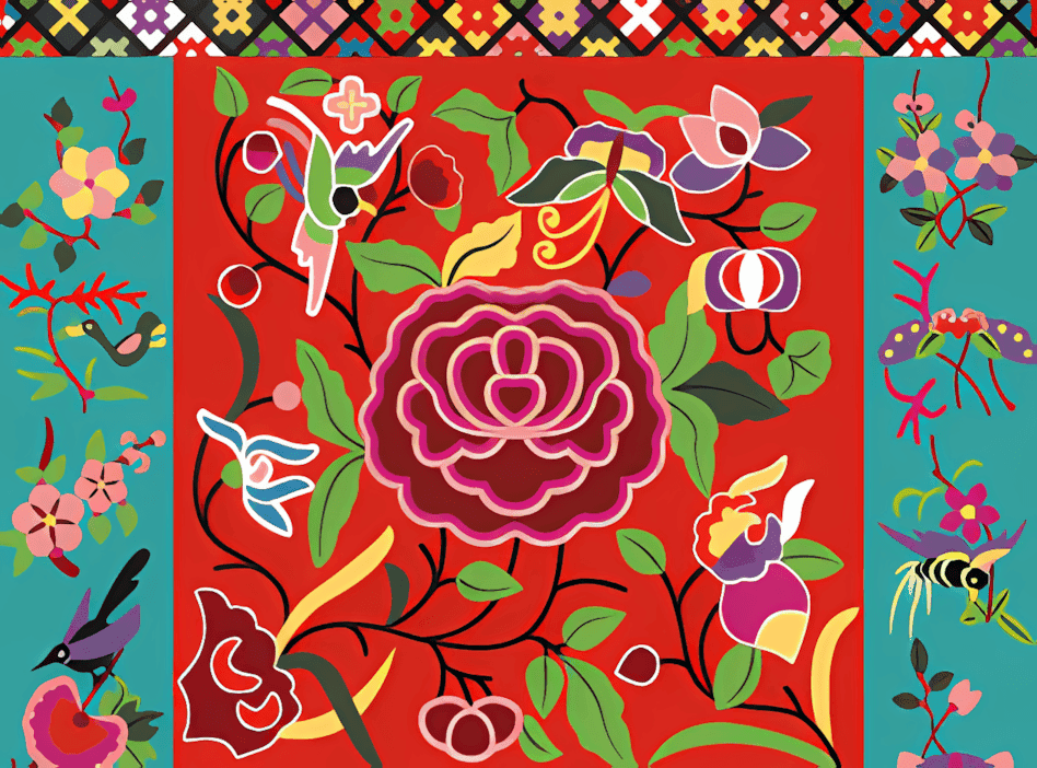 壮族背带上的花卉纹2