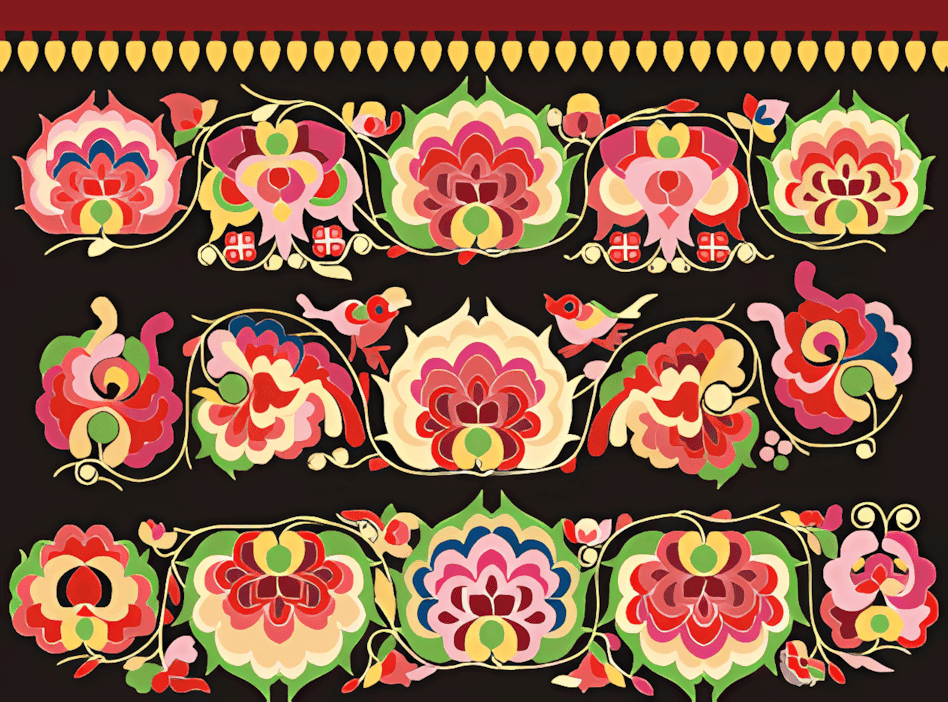 云南壮族背带上的牡丹宝相花纹