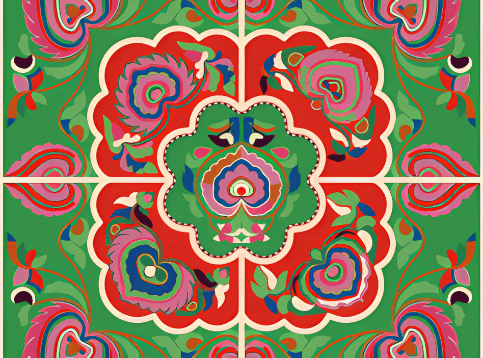 云南壮族背带上的花卉古钱纹