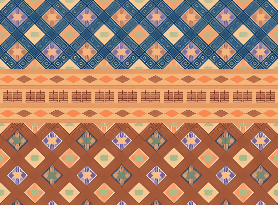 壮锦上的素地织彩回字菊花纹