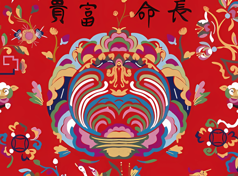 长命富贵题蝶扑混沌花纹刺绣背带心