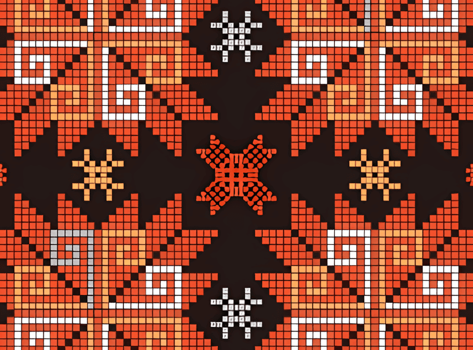 八角花纹花蓝瑶挑花背带心