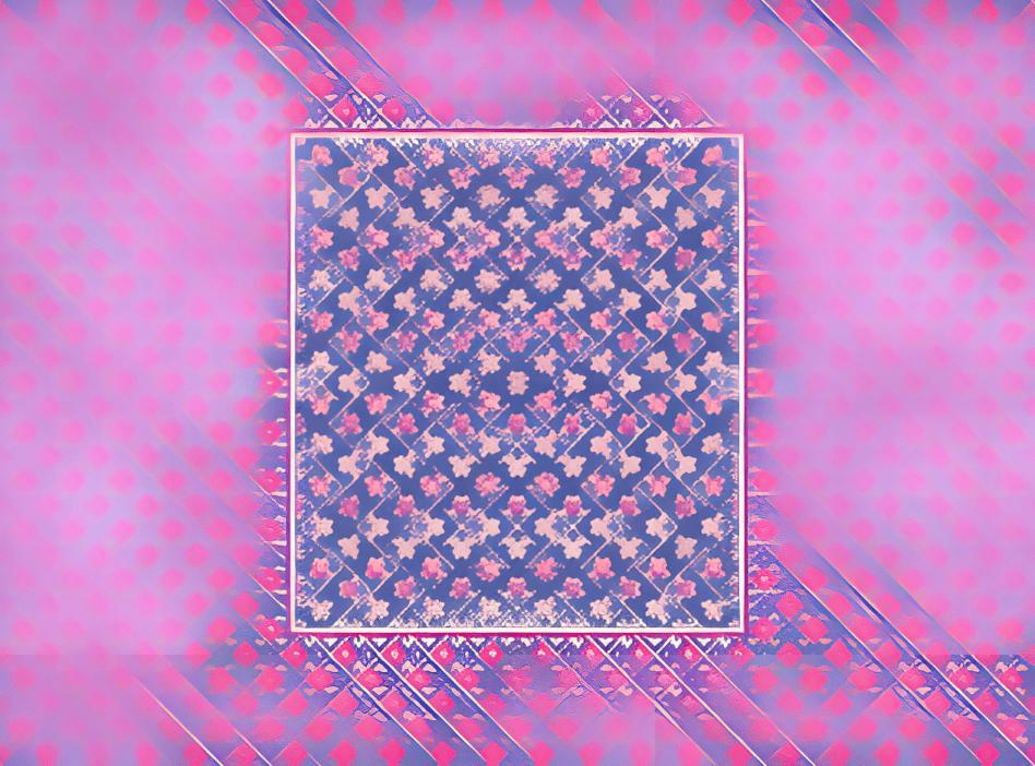 壮锦上的蓝地织紫八角星纹和蛙纹