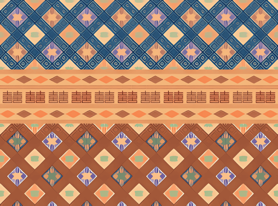 壮锦上的素地织彩回字菊花纹